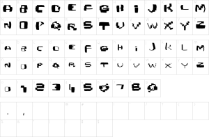 Mapa de caracteres da fonte Damaged Pix Font Font