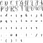 Mapa de caracteres da fonte Dance Font