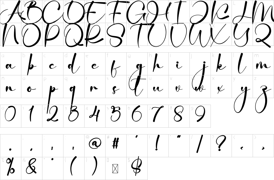 Mapa de caracteres da fonte Dancer Christmas Font
