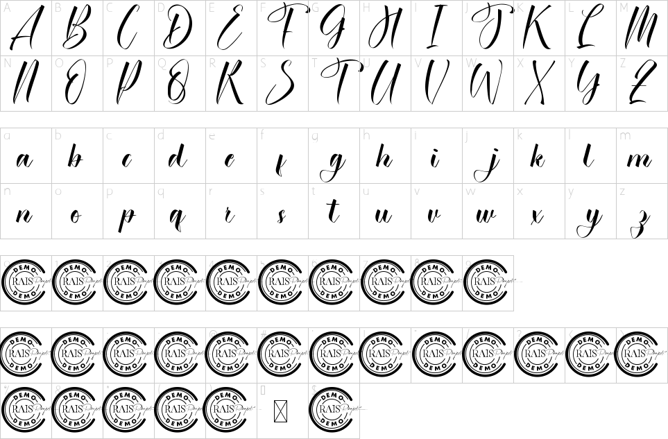 Mapa de caracteres da fonte Dancing Together Font
