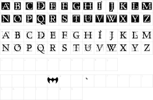 Mapa de caracteres da fonte Dancing Vampyrish Font