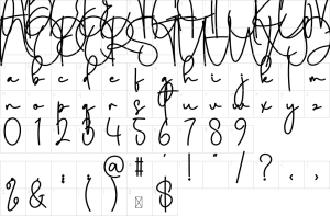 Mapa de caracteres da fonte Daniel Signature Font