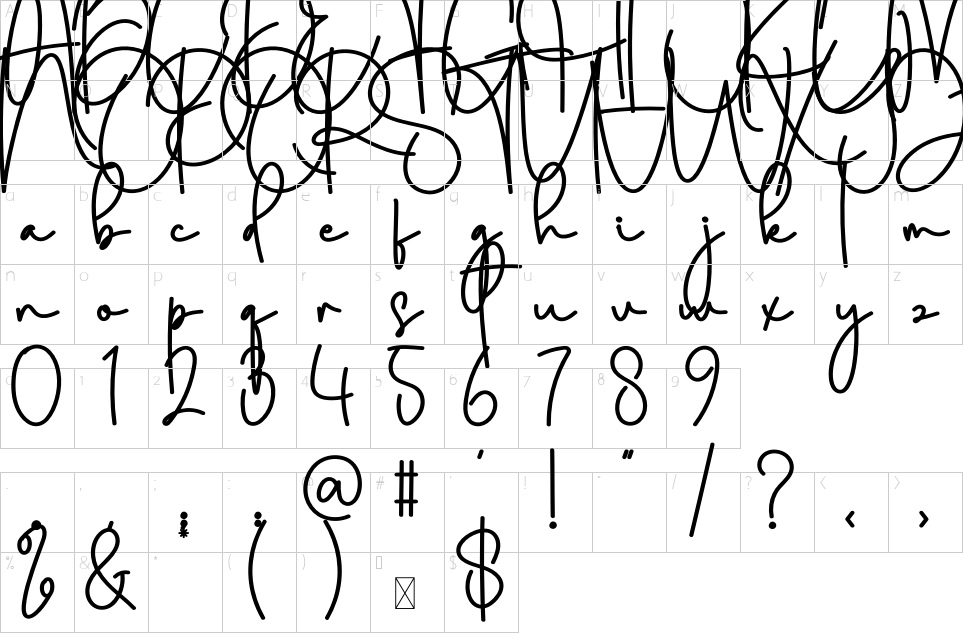 Mapa de caracteres da fonte Daniel Signature Font