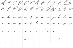 Mapa de caracteres da fonte Daniels Signature Font