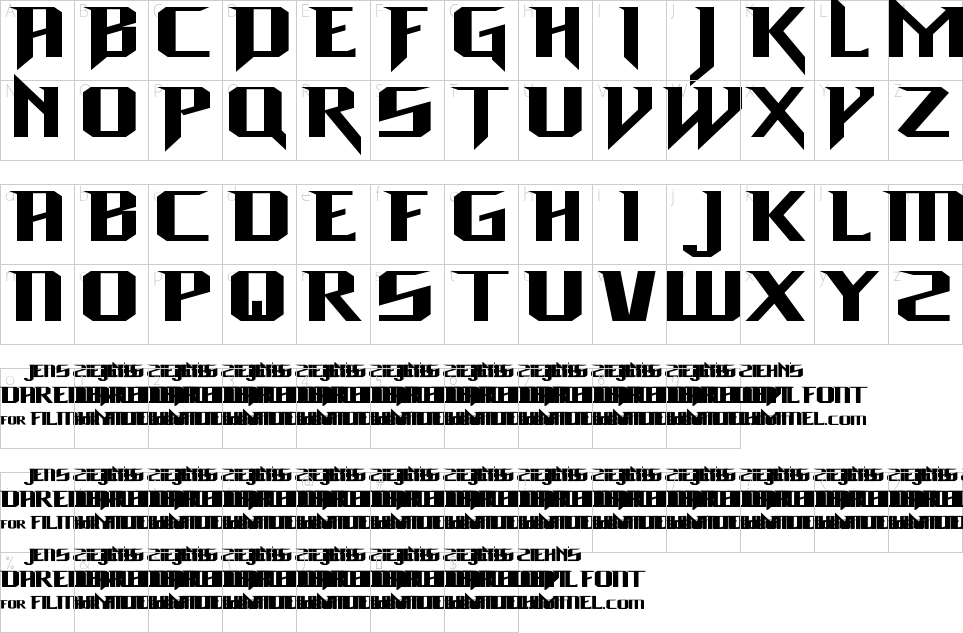 Mapa de caracteres da fonte Daredevil Font