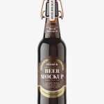 Dark beer bottle with swing top cap mockup