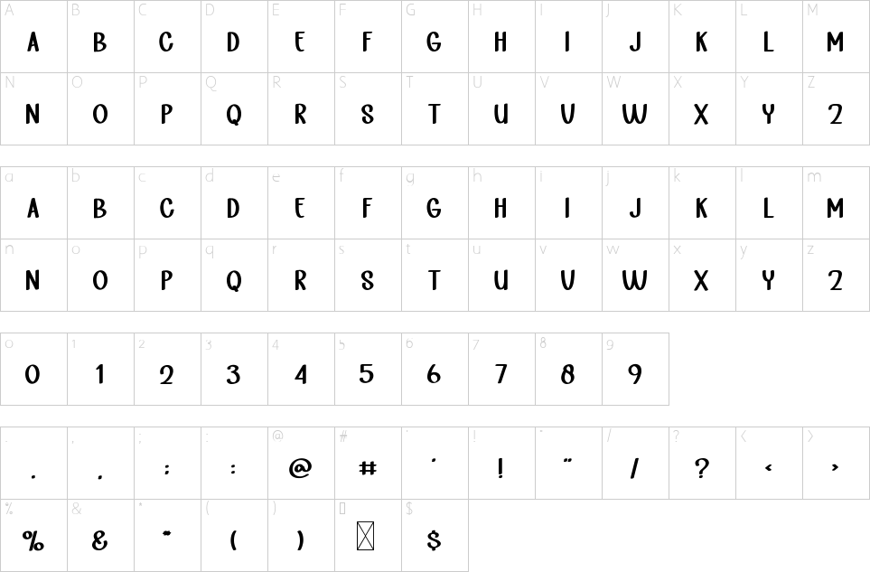 Mapa de caracteres da fonte Dark Choco Font