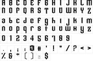 Mapa de caracteres da fonte Dark Knight Font