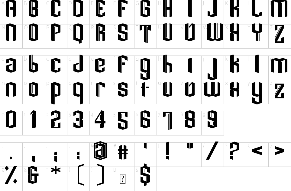 Mapa de caracteres da fonte Dark Knight Font