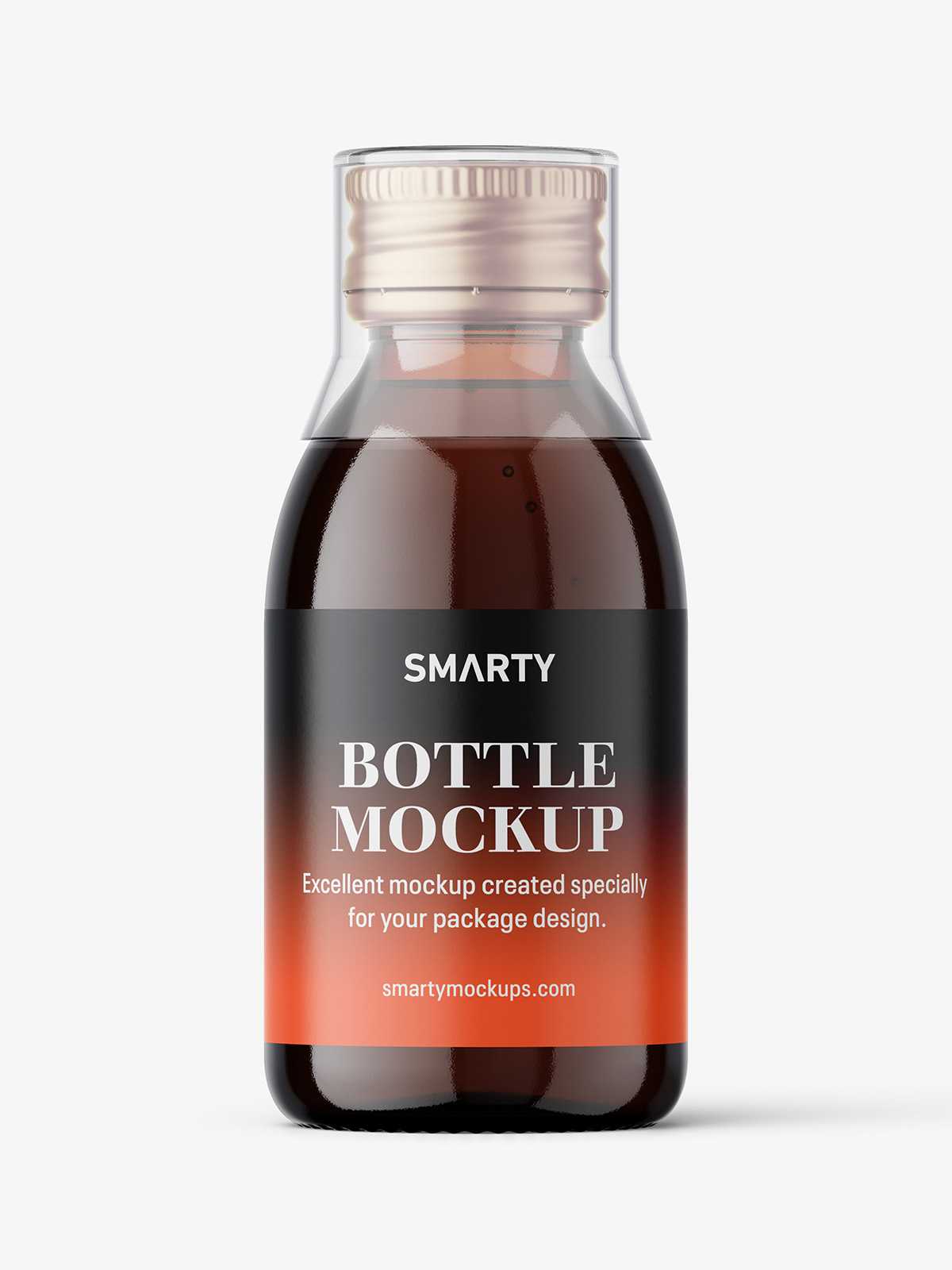 Dark syrup bottle mockup with silver cap / amber