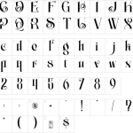 Mapa de caracteres da fonte Darkbloom Font