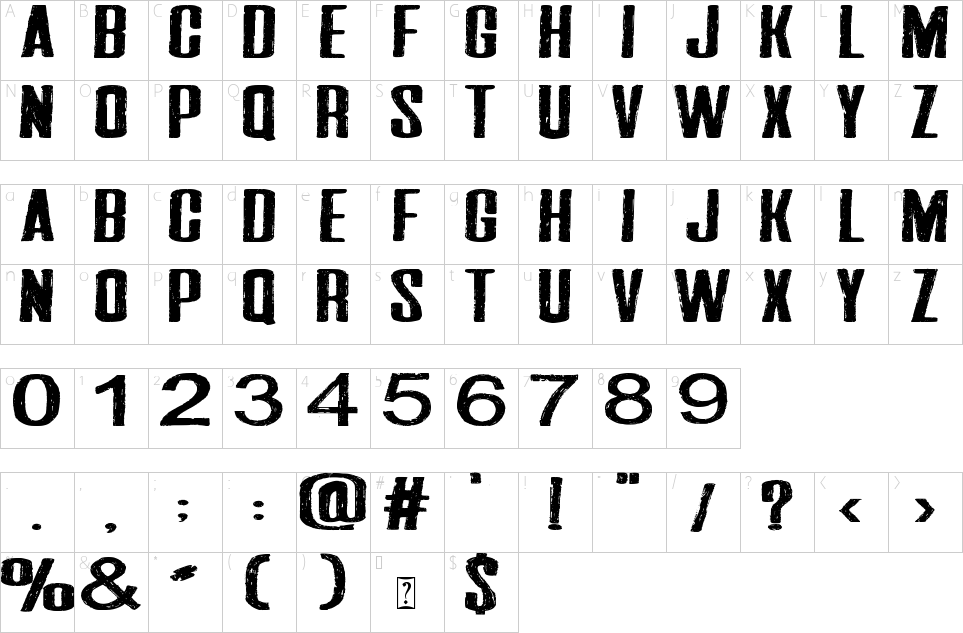 Mapa de caracteres da fonte Darkness Of The Night Font