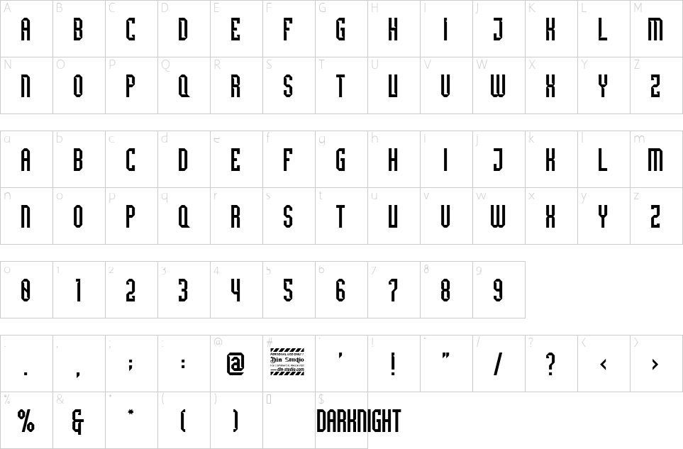 Mapa de caracteres da fonte Darknight Font