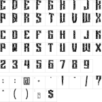 Mapa de caracteres da fonte Darkore Font