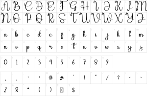 Mapa de caracteres da fonte Darling Font