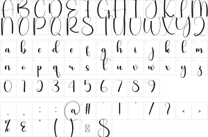 Mapa de caracteres da fonte Darling Font