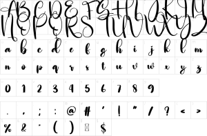 Mapa de caracteres da fonte Darling Font