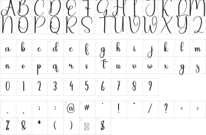 Mapa de caracteres da fonte Darling Font