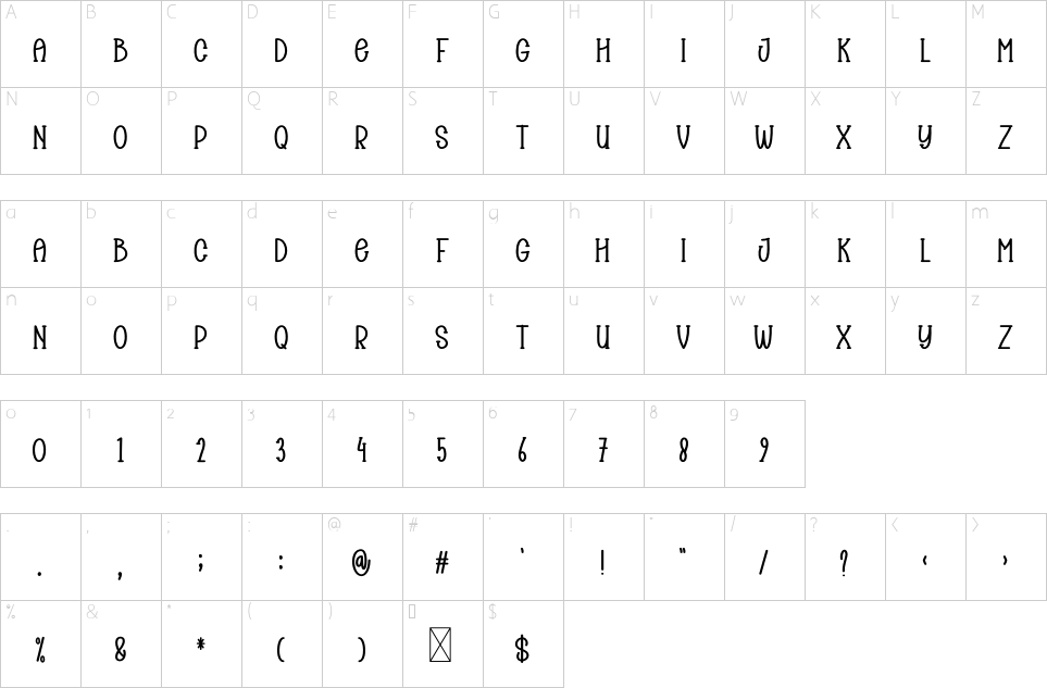 Mapa de caracteres da fonte Darling Valentine Font