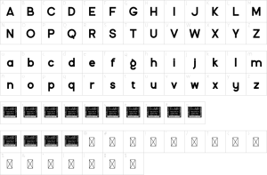 Mapa de caracteres da fonte Dashing Font