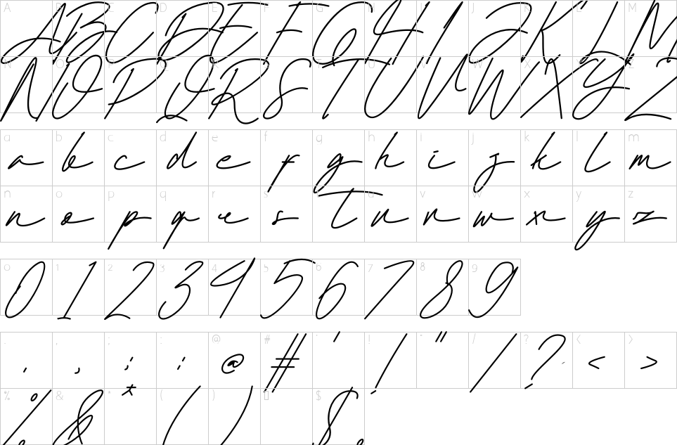 Mapa de caracteres da fonte Datonga Font