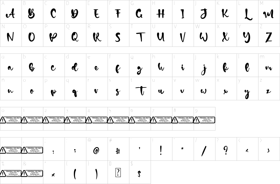 Mapa de caracteres da fonte Davin Boys Font