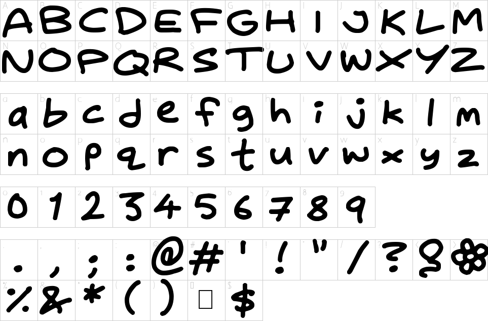 Mapa de caracteres da fonte Daydreamer Font