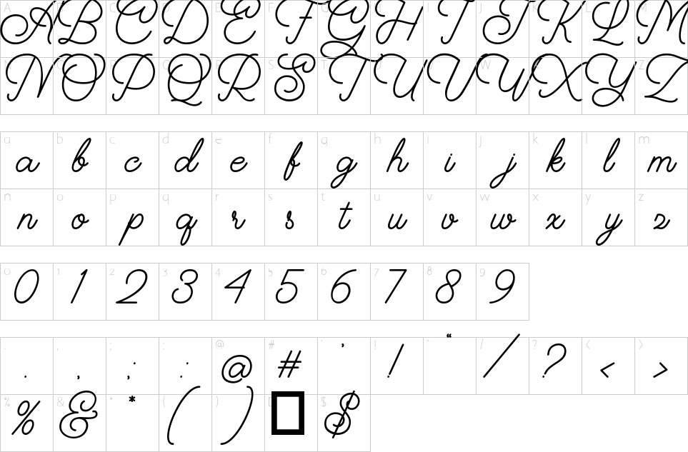Mapa de caracteres da fonte Daylane Font