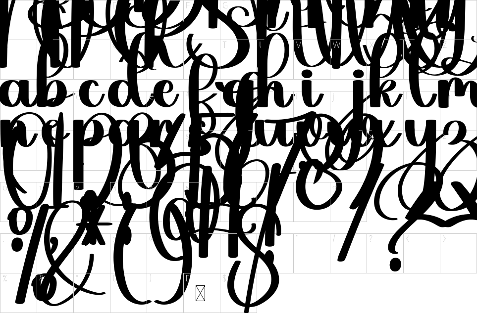 Mapa de caracteres da fonte Dayling Font