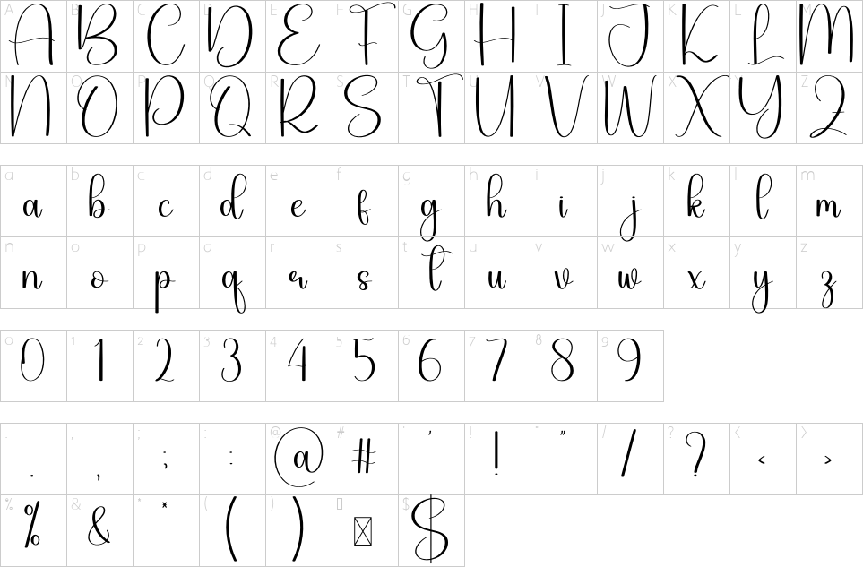 Mapa de caracteres da fonte Daytime Font