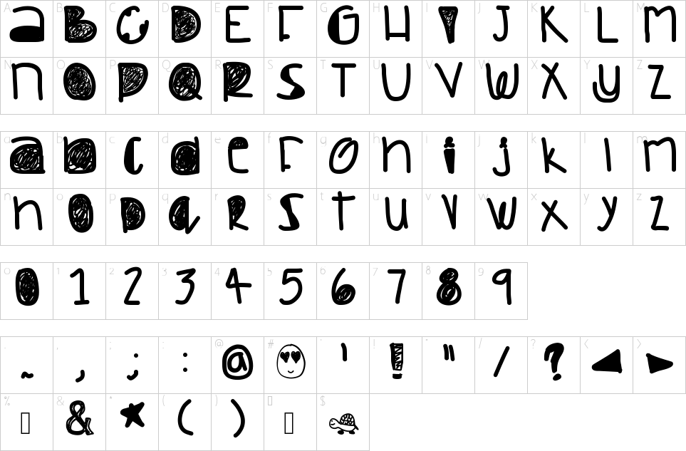 Mapa de caracteres da fonte Dazed And Confused Font