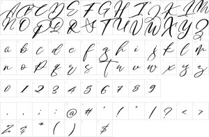 Mapa de caracteres da fonte Dear Story Font
