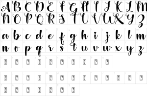 Mapa de caracteres da fonte Dear Sweetheart Font