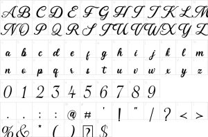 Mapa de caracteres da fonte Dearllane Font
