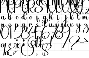 Mapa de caracteres da fonte Deary Samantha Font