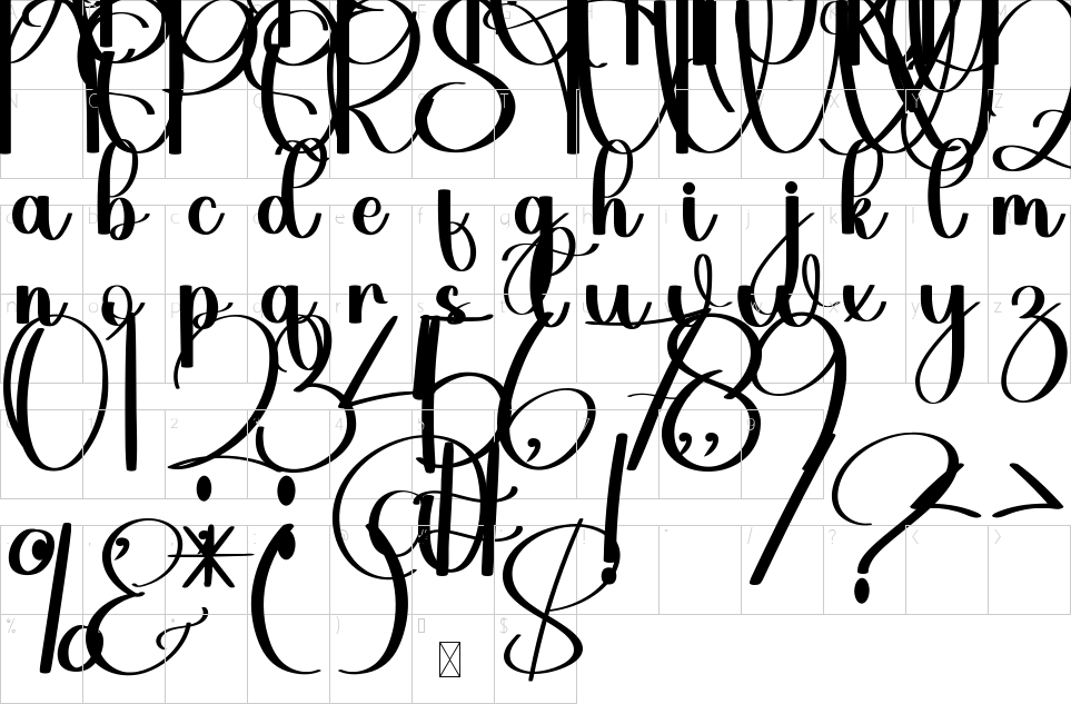 Mapa de caracteres da fonte Deary Samantha Font