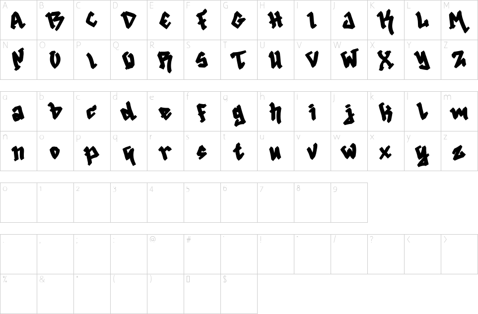Mapa de caracteres da fonte Death Machine Font
