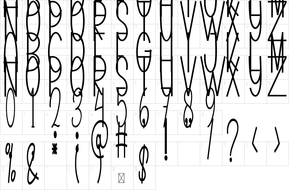 Mapa de caracteres da fonte December Handmade Font