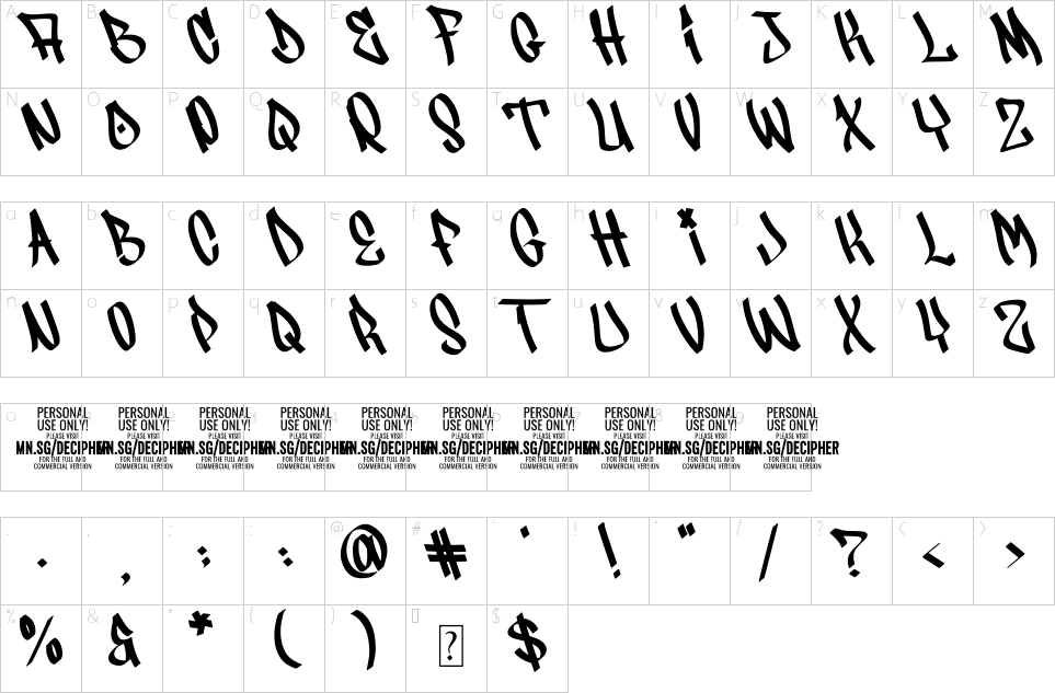 Mapa de caracteres da fonte Decipher Font