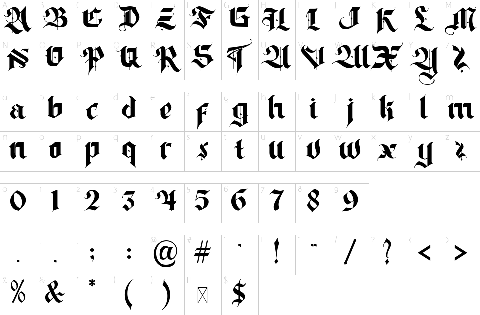 Mapa de caracteres da fonte Decision Making Font