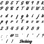 Mapa de caracteres da fonte Decking Font