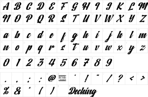 Mapa de caracteres da fonte Decking Font