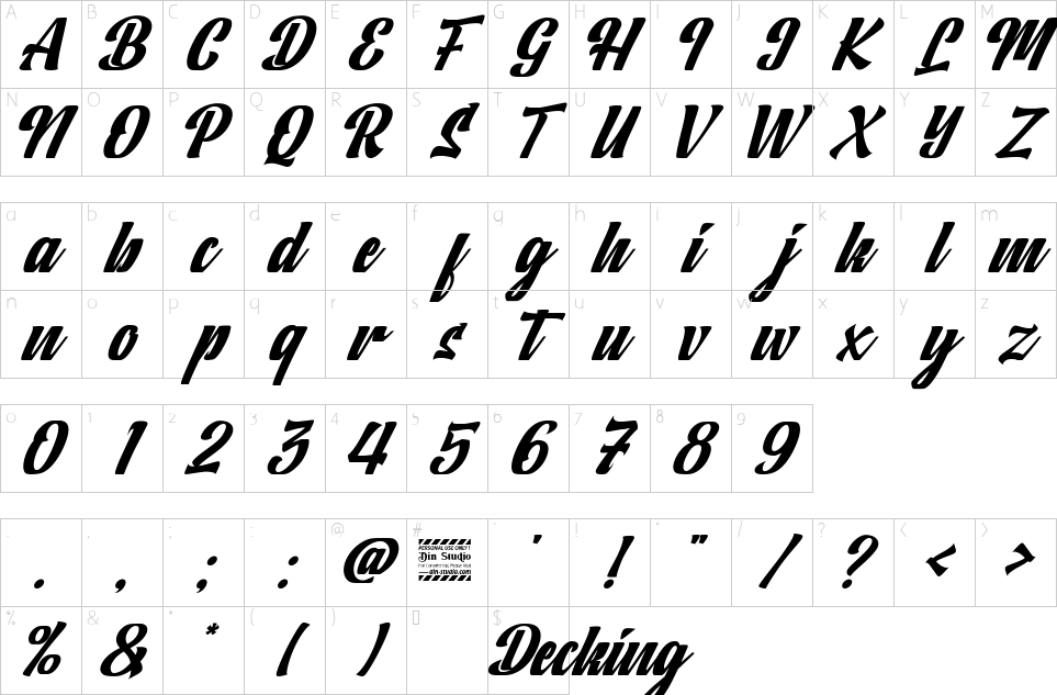 Mapa de caracteres da fonte Decking Font