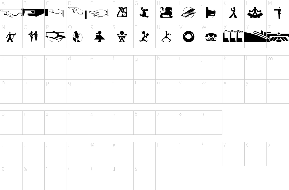 Mapa de caracteres da fonte DecoDingbats Font