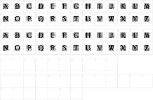 Mapa de caracteres da fonte Decorated Roman Initials Font