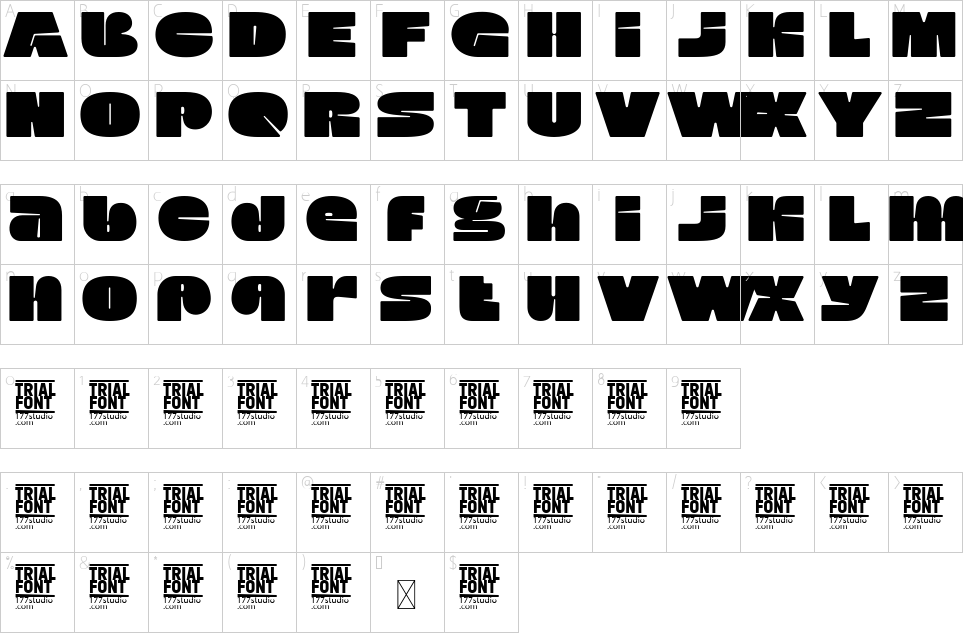 Mapa de caracteres da fonte Deepest Lighting Font