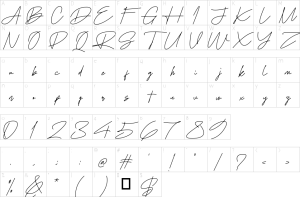 Mapa de caracteres da fonte Dekonista Monoline Font