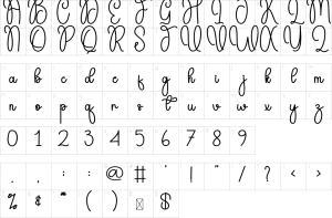 Mapa de caracteres da fonte Delightful Font