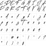 Mapa de caracteres da fonte Delistha Signature Font