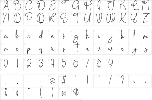 Mapa de caracteres da fonte Dellinda Signature Font